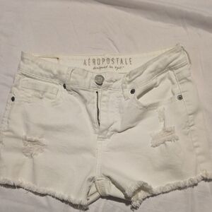 Aeropostale White Jean Shorts Distressed Raw Hem